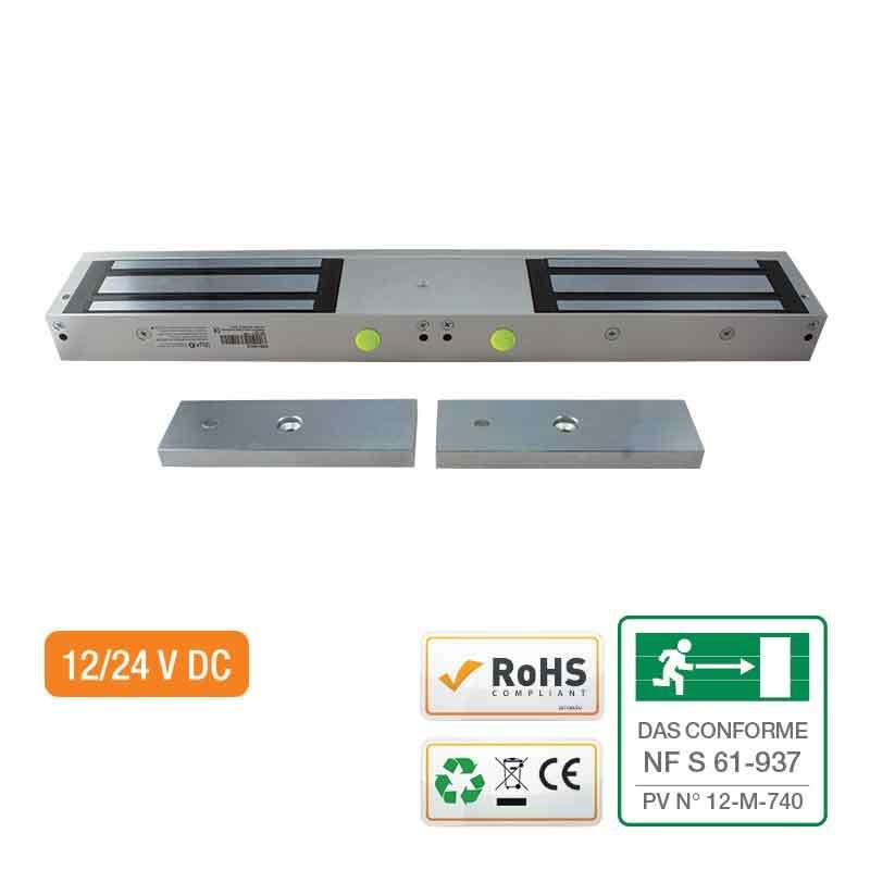 Ventouse 2x300Kg saillie 12/24Vdc NFS61-937 contact de position led+relais NO/NC