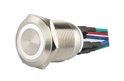 Bouton poussoir lumineux bleu acier raccordement fil soudés
