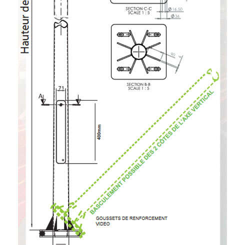 Mât video-protection 5M  basculant - Diam. 114mm  épaisseur 4mm