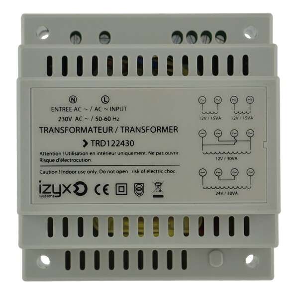 TRANSFORMATEUR RAIL DIN 230V AC / 12/24V AC / 30VA (2,5/1,25