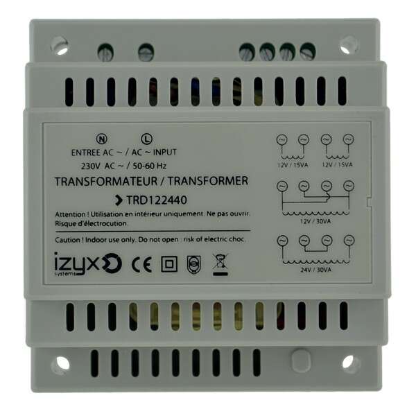 Transformateur rail Din 230V AC / 12/24V AC / 40 VA (3,3A / 1,65A) / 5 modules