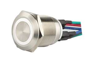 Bouton poussoir lumineux bleu acier raccordement fil soudés
