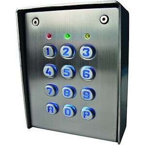 Clavier saillie inox, 60 codes, 2 relais, IP65, 12Vdc/24Vac